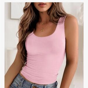 Zeagoo Women's Double Lined Square Neck Tank Top Light Pink size Medium